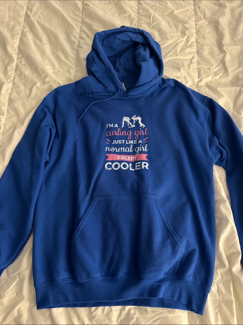 Blue 'Curling Girl' Pullover Hoodie
